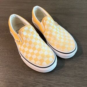 Vans Off the Wall Slip on Skate Shoes Yellow White Checkered Womens 7. Men's 5.5
